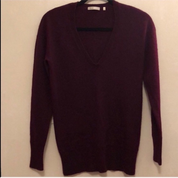 Vince Deep Vneck Red Burgundy Cashmere Sweater - Picture 1 of 6